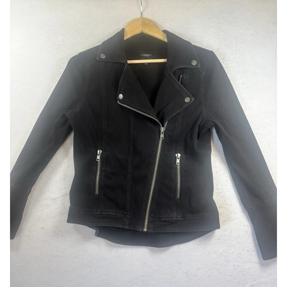Liverpool Jeans Women's‎ Small Black Asymmetrical Moto Jacket Denim Biker